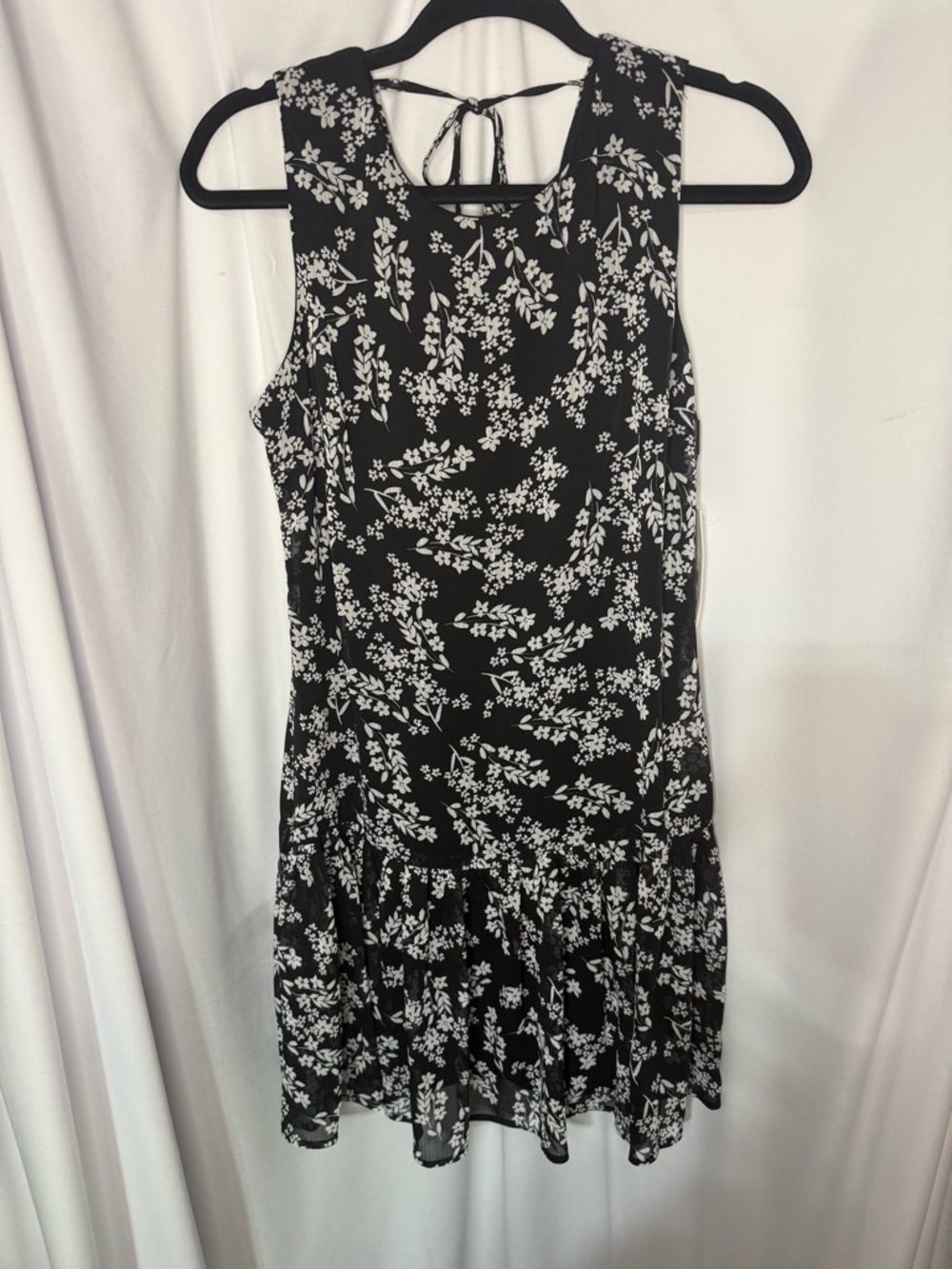 Calvin Klein Black & White Floral Tie-Back Mini Dress